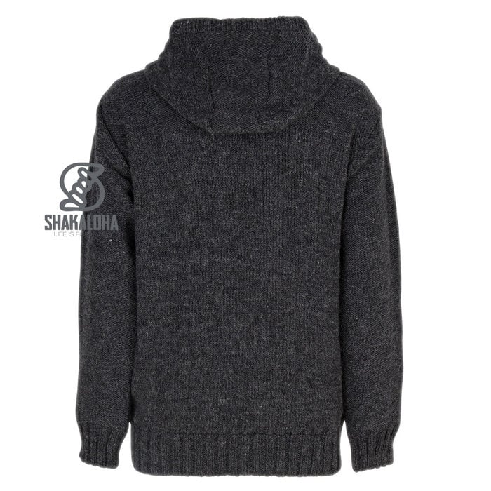 Shakaloha Chaleco de punto de lana Shakaloha Quantum Antracita con forro de algodón y capucha - Hombre/Unisex - Hecho a mano en Nepal con lana de oveja
