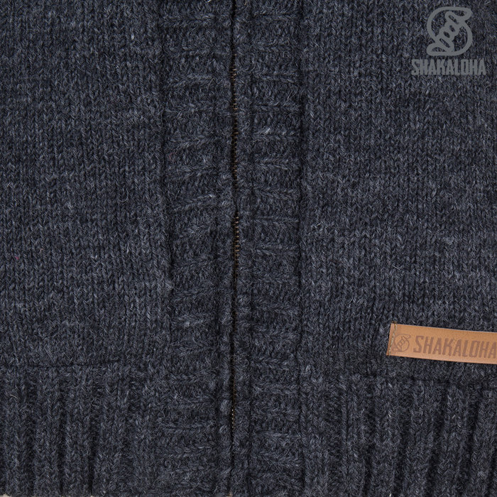 Shakaloha Shakaloha Veste en Laine Tricoté Quantum Anthracite avec Doublure en coton et Capuche - Hommes - Uni - Fabriqué à la main au Népal en laine de mouton