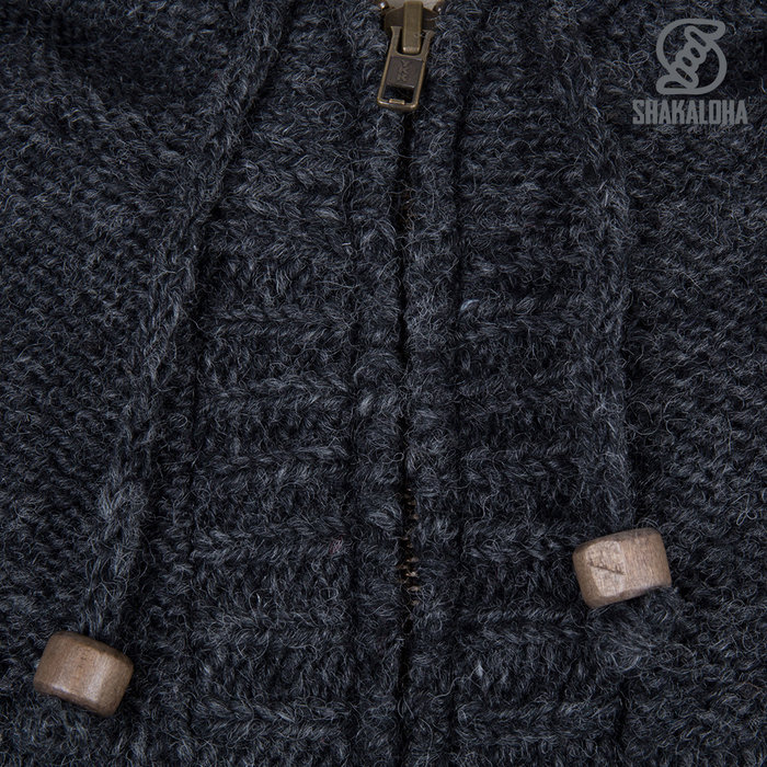 Shakaloha Shakaloha Knitted Woolen Jacket Quantum Anthracite with Cotton Lining and Hood - Men - Unisex - Handmade in Nepal from sheep's wool