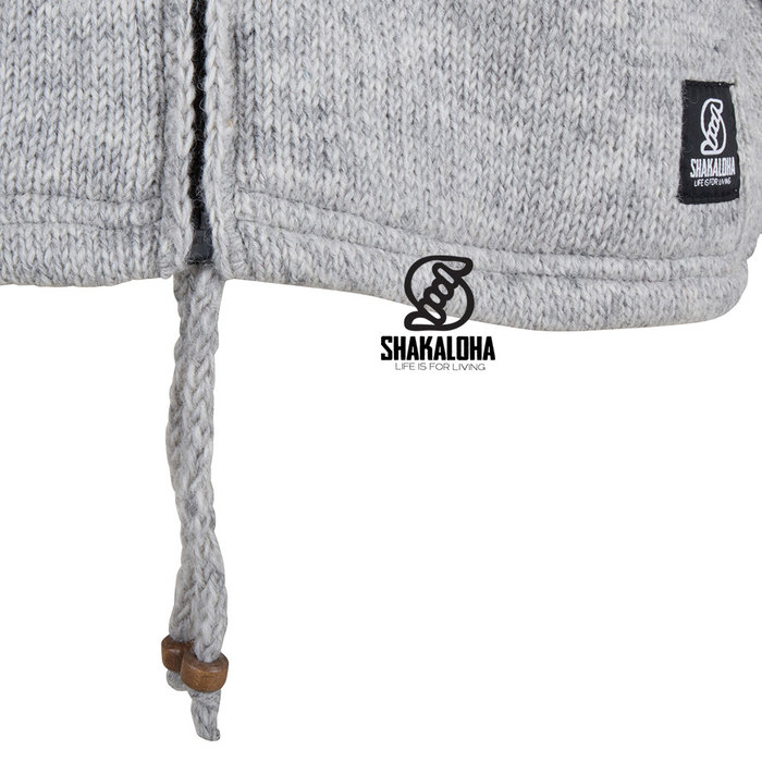 Shakaloha Shakaloha Knitted Woolen Jacket Flyer Collar Gray with Cotton Lining and High Collar - Men - Unisex - Handmade in Nepal from sheep's wool
