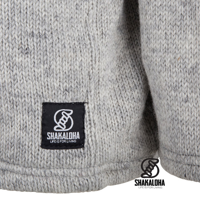 Shakaloha Shakaloha Gestrickte Wollweste Flyer Collar Grau mit Baumwollfutter und hohem Kragen - Herren/Uni - Handgefertigt in Nepal aus Schafwolle