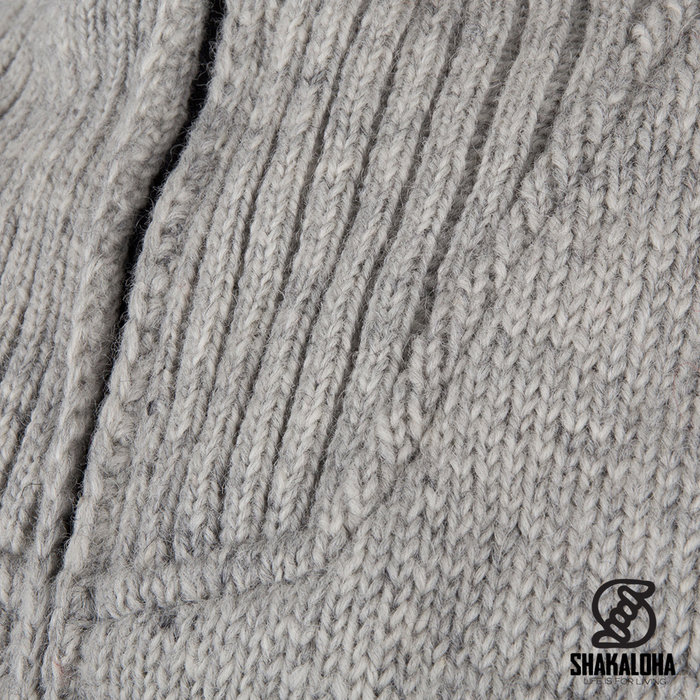 Shakaloha Shakaloha Knitted Woolen Jacket Flyer Collar Gray with Cotton Lining and High Collar - Men - Unisex - Handmade in Nepal from sheep's wool