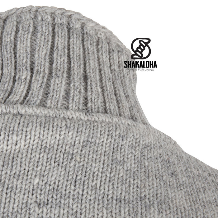 Shakaloha Shakaloha Knitted Woolen Jacket Flyer Collar Gray with Cotton Lining and High Collar - Men - Unisex - Handmade in Nepal from sheep's wool