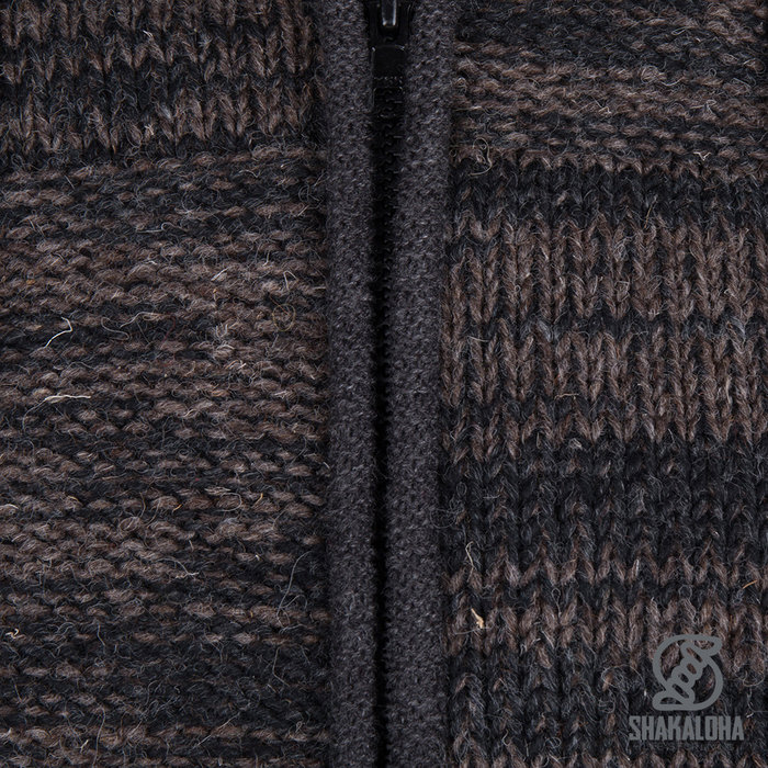 Shakaloha Shakaloha Gebreid Wollen Vest Buster ZH Antraciet Donker Bruin met Fleece Voering en Afneembare Capuchon - Man/Uni - Handgemaakt in Nepal van Schapenwol