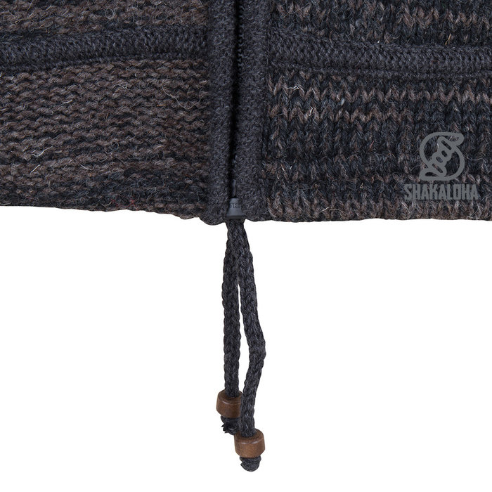 Shakaloha Shakaloha Gebreid Wollen Vest Buster ZH Antraciet Donker Bruin met Fleece Voering en Afneembare Capuchon - Man/Uni - Handgemaakt in Nepal van Schapenwol