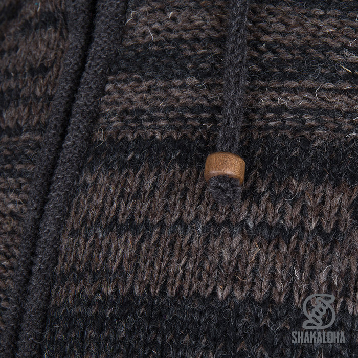 Shakaloha Shakaloha Gebreid Wollen Vest Buster ZH Antraciet Donker Bruin met Fleece Voering en Afneembare Capuchon - Man/Uni - Handgemaakt in Nepal van Schapenwol