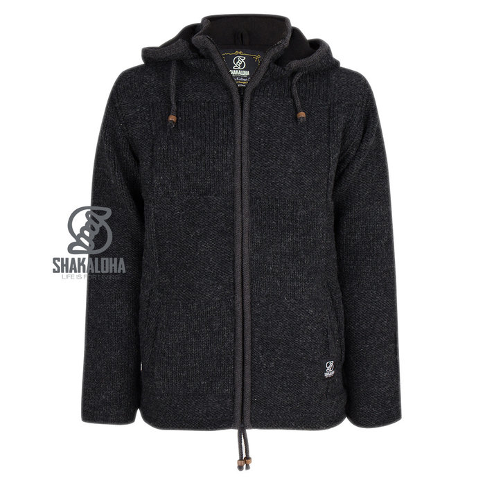 Shakaloha Shakaloha Gebreid Wollen Vest Blaster ZH Antraciet met Fleece Voering en Afneembare Capuchon - Man/Uni - Handgemaakt in Nepal van Schapenwol