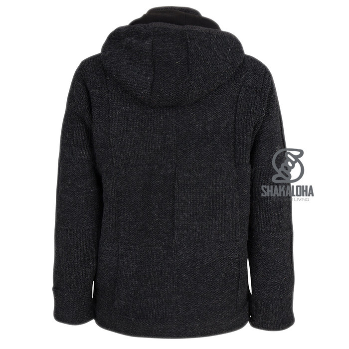 Shakaloha Shakaloha Veste en Laine Tricoté Blaster ZH Anthracite avec Doublure en polaire et Capuche détachable - Hommes - Uni - Fabriqué à la main au Népal en laine de mouton