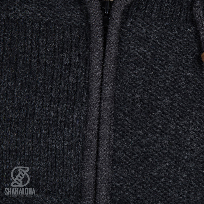 Shakaloha Shakaloha Knitted Woolen Jacket Blaster ZH Anthracite with Fleece Lining and Detachable Hood - Men - Unisex - Handmade in Nepal from sheep's wool