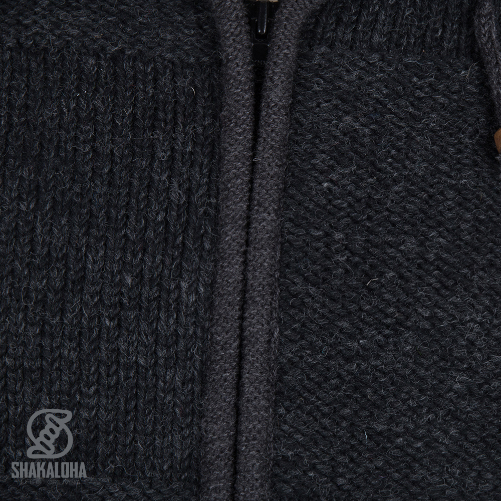 Shakaloha Shakaloha Knitted Woolen Jacket Blaster ZH Anthracite with Fleece Lining and Detachable Hood - Men - Unisex - Handmade in Nepal from sheep's wool