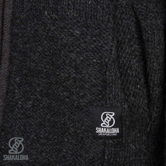 Shakaloha Shakaloha Gebreid Wollen Vest Blaster ZH Antraciet met Fleece Voering en Afneembare Capuchon - Man/Uni - Handgemaakt in Nepal van Schapenwol