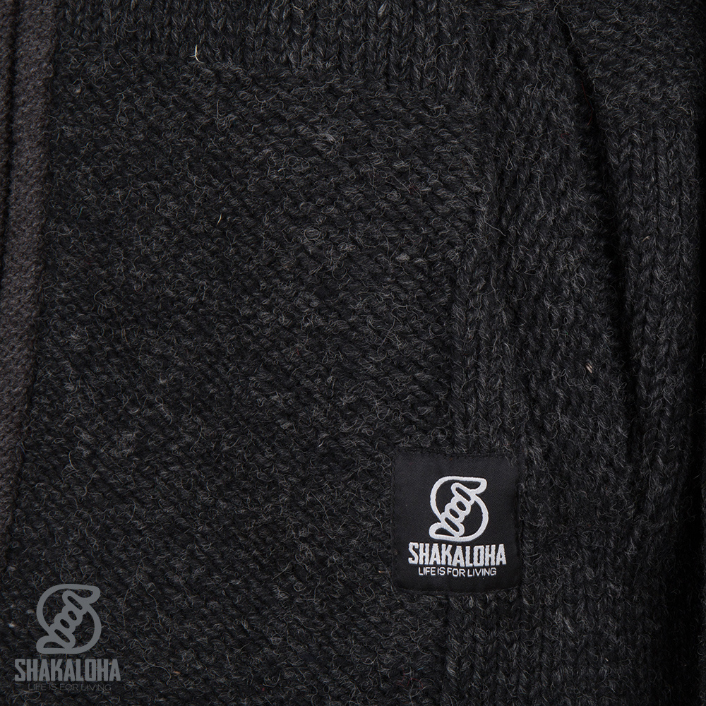 Shakaloha Shakaloha Knitted Woolen Jacket Blaster ZH Anthracite with Fleece Lining and Detachable Hood - Men - Unisex - Handmade in Nepal from sheep's wool