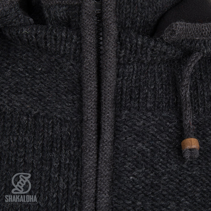 Shakaloha Shakaloha Gebreid Wollen Vest Blaster ZH Antraciet met Fleece Voering en Afneembare Capuchon - Man/Uni - Handgemaakt in Nepal van Schapenwol