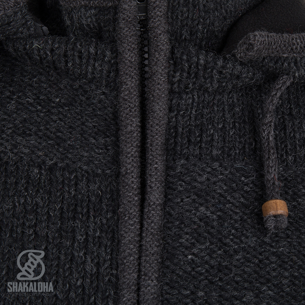 Shakaloha Shakaloha Gebreid Wollen Vest Blaster ZH Antraciet met Fleece Voering en Afneembare Capuchon - Man/Uni - Handgemaakt in Nepal van Schapenwol
