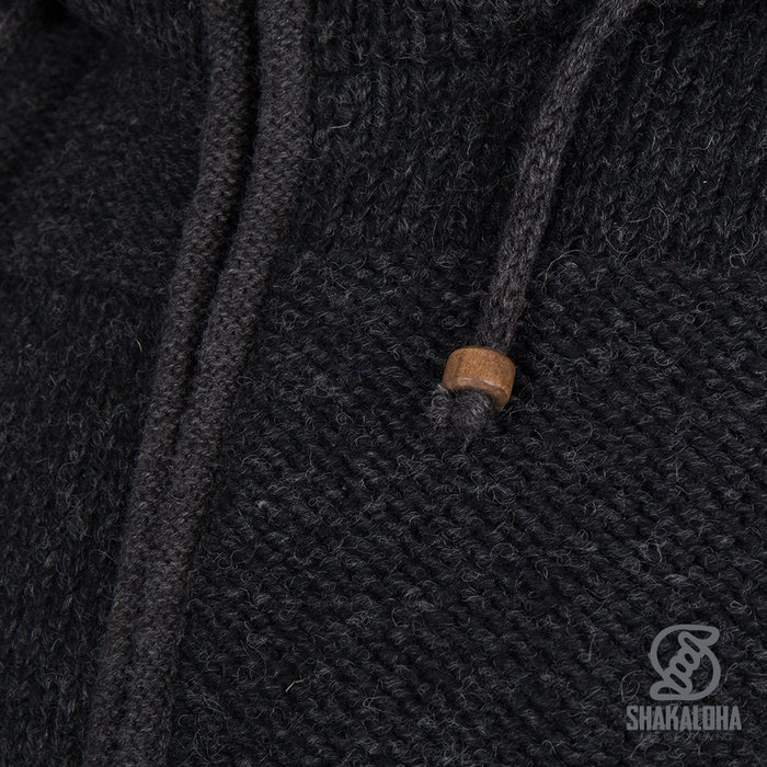 Shakaloha Shakaloha Veste en Laine Tricoté Blaster ZH Anthracite avec Doublure en polaire et Capuche détachable - Hommes - Uni - Fabriqué à la main au Népal en laine de mouton