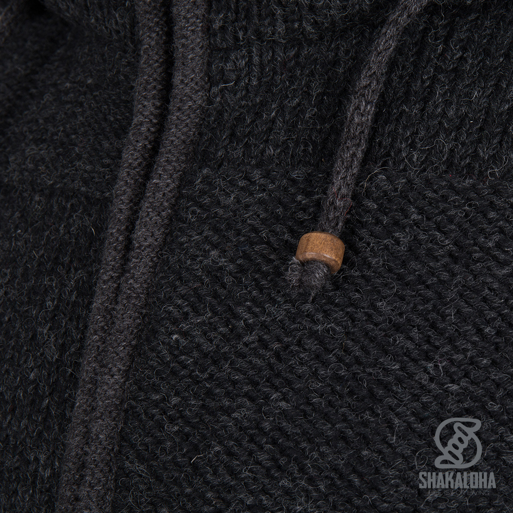 Shakaloha Shakaloha Knitted Woolen Jacket Blaster ZH Anthracite with Fleece Lining and Detachable Hood - Men - Unisex - Handmade in Nepal from sheep's wool