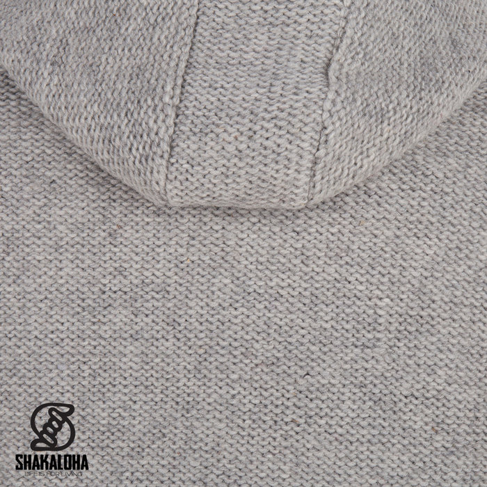 Shakaloha Shakaloha Knitted Woolen Jacket Maverick ZH Gray with Fleece Lining and Detachable Hood - Men - Unisex - Handmade in Nepal from sheep's wool
