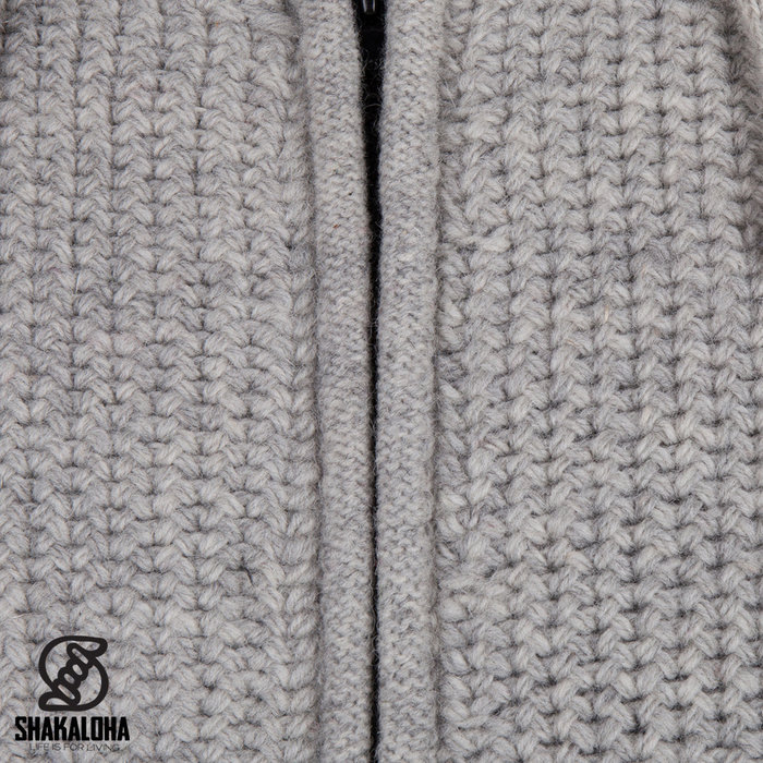 Shakaloha Chaleco de punto de lana Shakaloha Maverick ZH gris con forro polar y capucha desmontable - Hombre/Unisex - Hecho a mano en Nepal con lana de oveja
