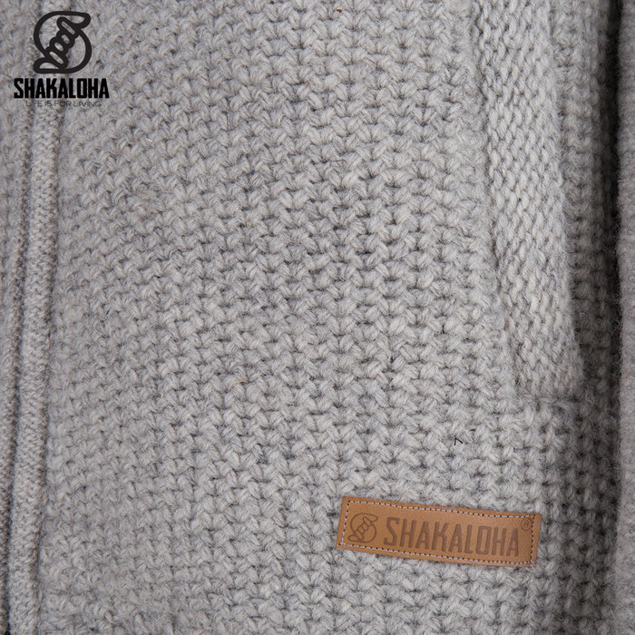 Shakaloha Chaleco de punto de lana Shakaloha Maverick ZH gris con forro polar y capucha desmontable - Hombre/Unisex - Hecho a mano en Nepal con lana de oveja