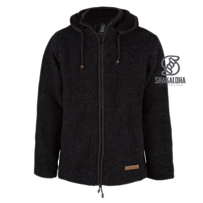 Shakaloha Shakaloha Knitted Woolen Jacket Maverick ZH Anthracite with Fleece Lining and Detachable Hood - Men - Unisex - Handmade in Nepal from sheep's wool