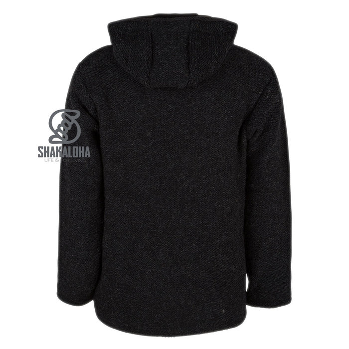 Shakaloha Shakaloha Veste en Laine Tricoté Maverick ZH Anthracite avec Doublure en polaire et Capuche détachable - Hommes - Uni - Fabriqué à la main au Népal en laine de mouton