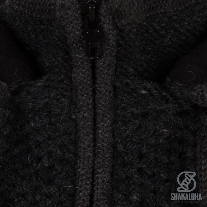Shakaloha Shakaloha Knitted Woolen Jacket Maverick ZH Anthracite with Fleece Lining and Detachable Hood - Men - Unisex - Handmade in Nepal from sheep's wool