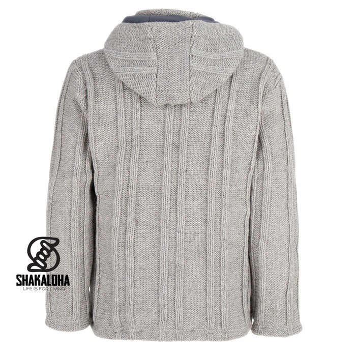 Shakaloha Shakaloha Gebreid Wollen Vest Plata ZH Grijs met Fleece Voering en Afneembare Capuchon - Man/Uni - Handgemaakt in Nepal van Schapenwol