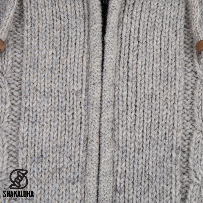 Shakaloha Chaleco de punto de lana Shakaloha Plata ZH Gris con forro polar y capucha desmontable - Hombre/Unisex - Hecho a mano en Nepal con lana de oveja