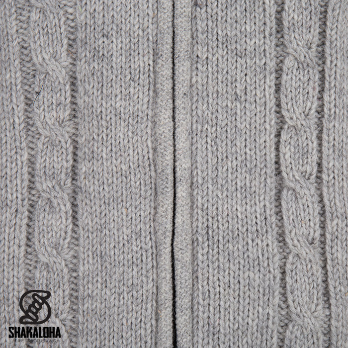 Shakaloha Chaleco de punto de lana Shakaloha Plata ZH Gris con forro polar y capucha desmontable - Hombre/Unisex - Hecho a mano en Nepal con lana de oveja