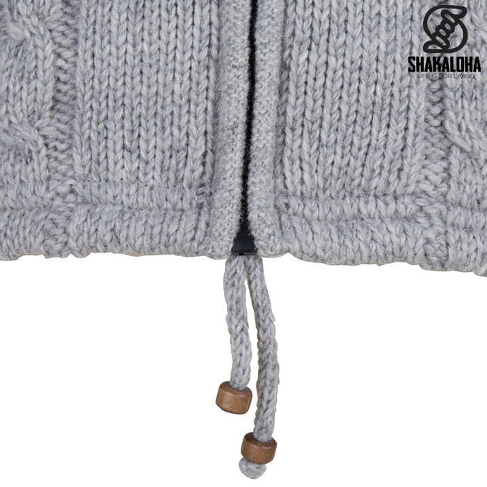 Shakaloha Chaleco de punto de lana Shakaloha Plata ZH Gris con forro polar y capucha desmontable - Hombre/Unisex - Hecho a mano en Nepal con lana de oveja