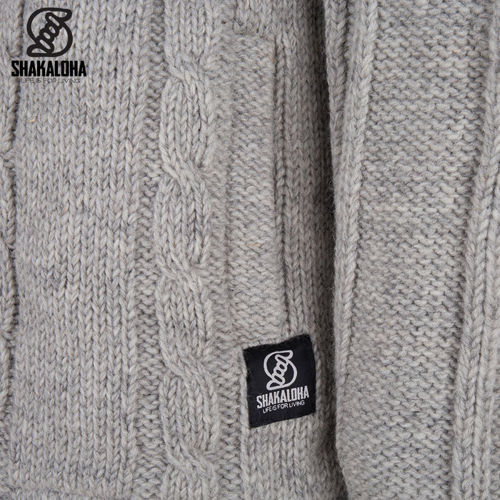 Shakaloha Shakaloha Gebreid Wollen Vest Plata ZH Grijs met Fleece Voering en Afneembare Capuchon - Man/Uni - Handgemaakt in Nepal van Schapenwol