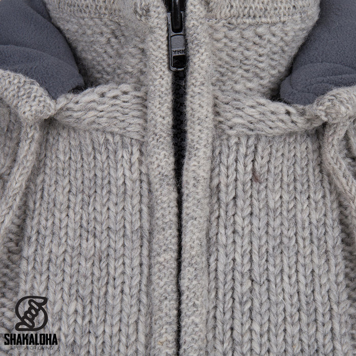 Shakaloha Chaleco de punto de lana Shakaloha Plata ZH Gris con forro polar y capucha desmontable - Hombre/Unisex - Hecho a mano en Nepal con lana de oveja
