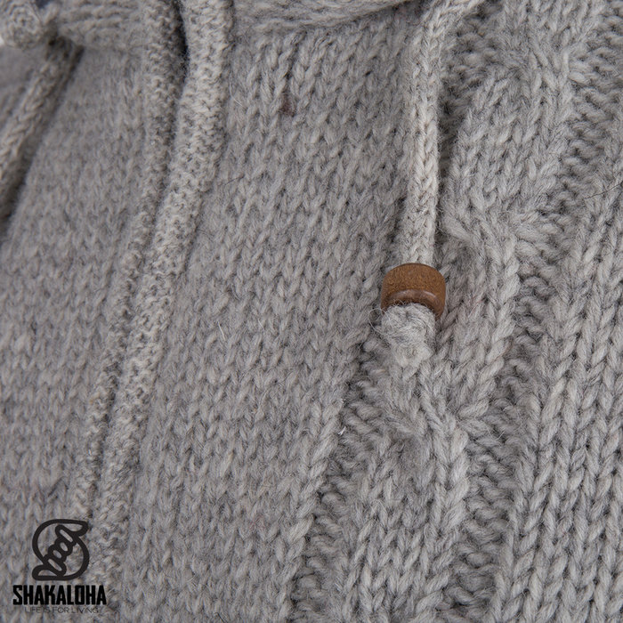 Shakaloha Chaleco de punto de lana Shakaloha Plata ZH Gris con forro polar y capucha desmontable - Hombre/Unisex - Hecho a mano en Nepal con lana de oveja