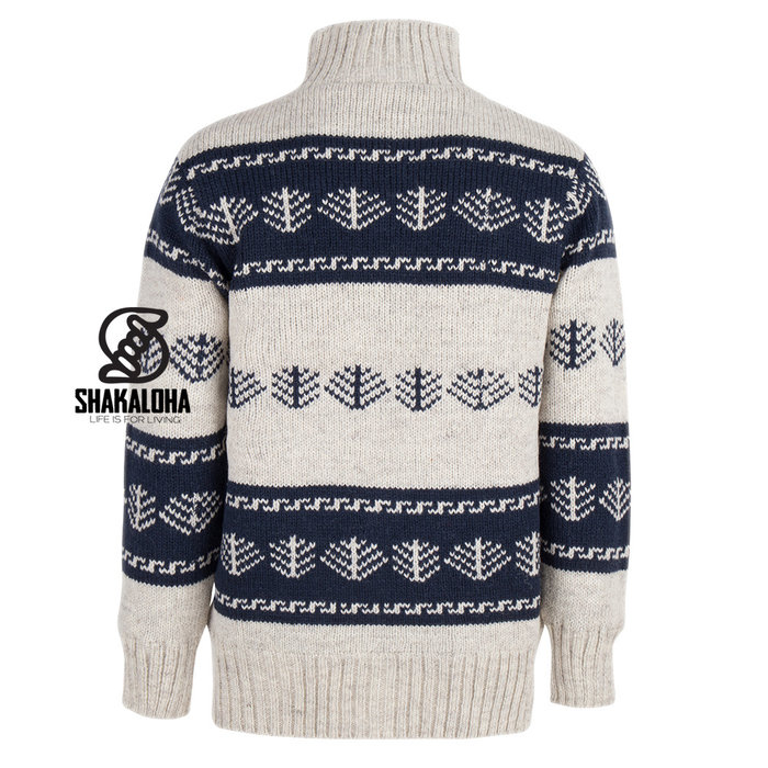 Shakaloha Chaleco de punto Shakaloha de lana color beige pino y crema con forro polar y cuello alto - Hombre/Unisex - Hecho a mano en Nepal con lana de oveja