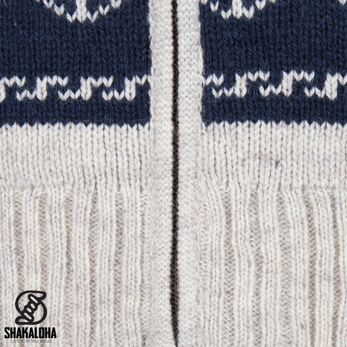 Shakaloha Shakaloha Knitted Wool Cardigan Pine Beige Cream with Fleece Lining and High Collar - Man/Uni - Handmade in Nepal from Sheep Wool