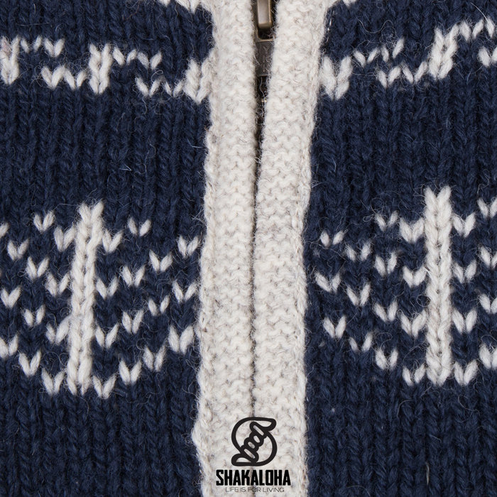 Shakaloha Shakaloha Knitted Wool Cardigan Pine Beige Cream with Fleece Lining and High Collar - Man/Uni - Handmade in Nepal from Sheep Wool