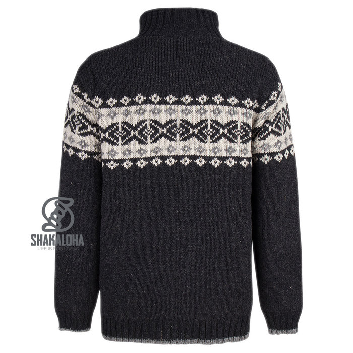 Shakaloha Chaleco de punto de lana Shakaloha Verge antracita con forro de algodón y cuello alto - Hombre/Unisex - Hecho a mano en Nepal con lana de oveja