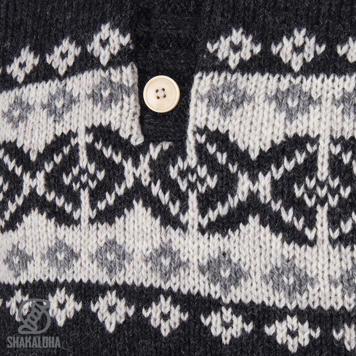 Shakaloha Chaleco de punto de lana Shakaloha Verge antracita con forro de algodón y cuello alto - Hombre/Unisex - Hecho a mano en Nepal con lana de oveja