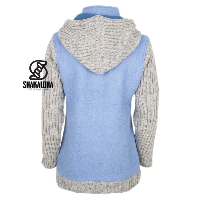 Shakaloha Shakaloha Gestrickte Wollweste Baseball ZH mit Baumwollfutter und abnehmbarer Kapuze – Damen – Handgefertigt in Nepal aus Schafwolle