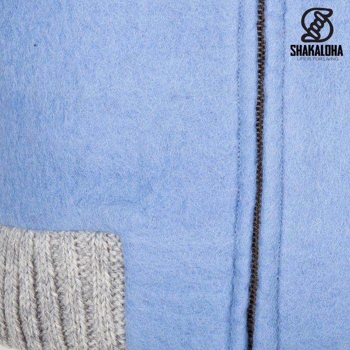 Shakaloha Shakaloha Veste en Laine Tricoté Baseball ZH Bleu clair avec Doublure en coton et Capuche détachable - Femmes - Fabriqué à la main au Népal en laine de mouton