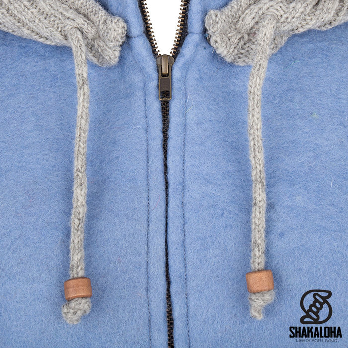 Shakaloha Shakaloha Knitted Woolen Jacket Baseball ZH with Cotton Lining and Detachable Hood - Woman - Handmade in Nepal from sheep's wool