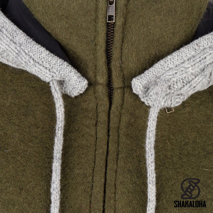 Shakaloha Shakaloha Knitted Woolen Jacket Baseball ZH with Cotton Lining and Detachable Hood - Woman - Handmade in Nepal from sheep's wool