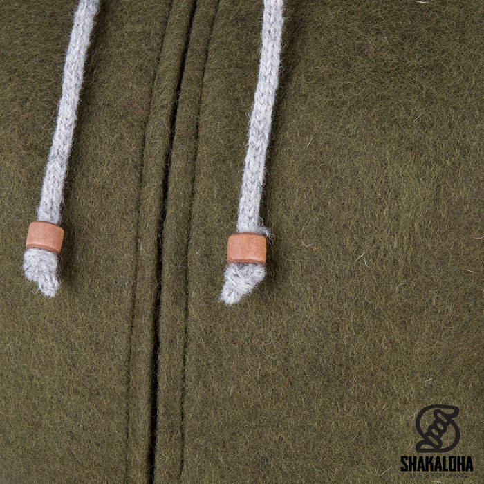 Shakaloha Shakaloha Veste en Laine Tricoté Baseball ZH Couleur olive avec Doublure en coton et Capuche détachable - Femmes - Fabriqué à la main au Népal en laine de mouton
