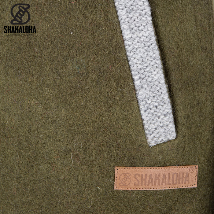 Shakaloha Shakaloha Veste en Laine Tricoté Baseball ZH Couleur olive avec Doublure en coton et Capuche détachable - Femmes - Fabriqué à la main au Népal en laine de mouton