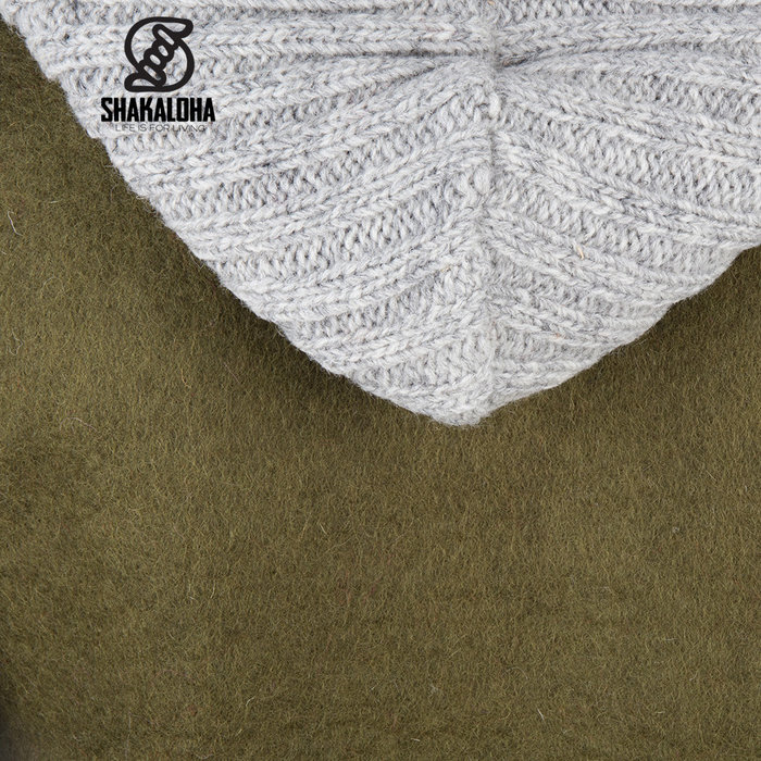 Shakaloha Shakaloha Veste en Laine Tricoté Baseball ZH Couleur olive avec Doublure en coton et Capuche détachable - Femmes - Fabriqué à la main au Népal en laine de mouton