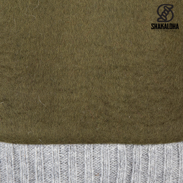 Shakaloha Shakaloha Veste en Laine Tricoté Baseball ZH Couleur olive avec Doublure en coton et Capuche détachable - Femmes - Fabriqué à la main au Népal en laine de mouton