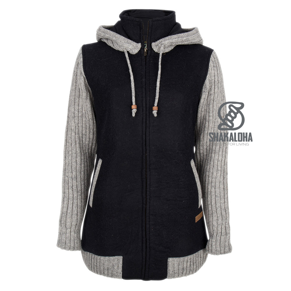 Shakaloha Shakaloha Gestrickte Wollweste Baseball ZH mit Baumwollfutter und abnehmbarer Kapuze – Damen – Handgefertigt in Nepal aus Schafwolle
