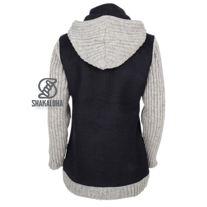Shakaloha Shakaloha Knitted Woolen Jacket Baseball ZH with Cotton Lining and Detachable Hood - Woman - Handmade in Nepal from sheep's wool