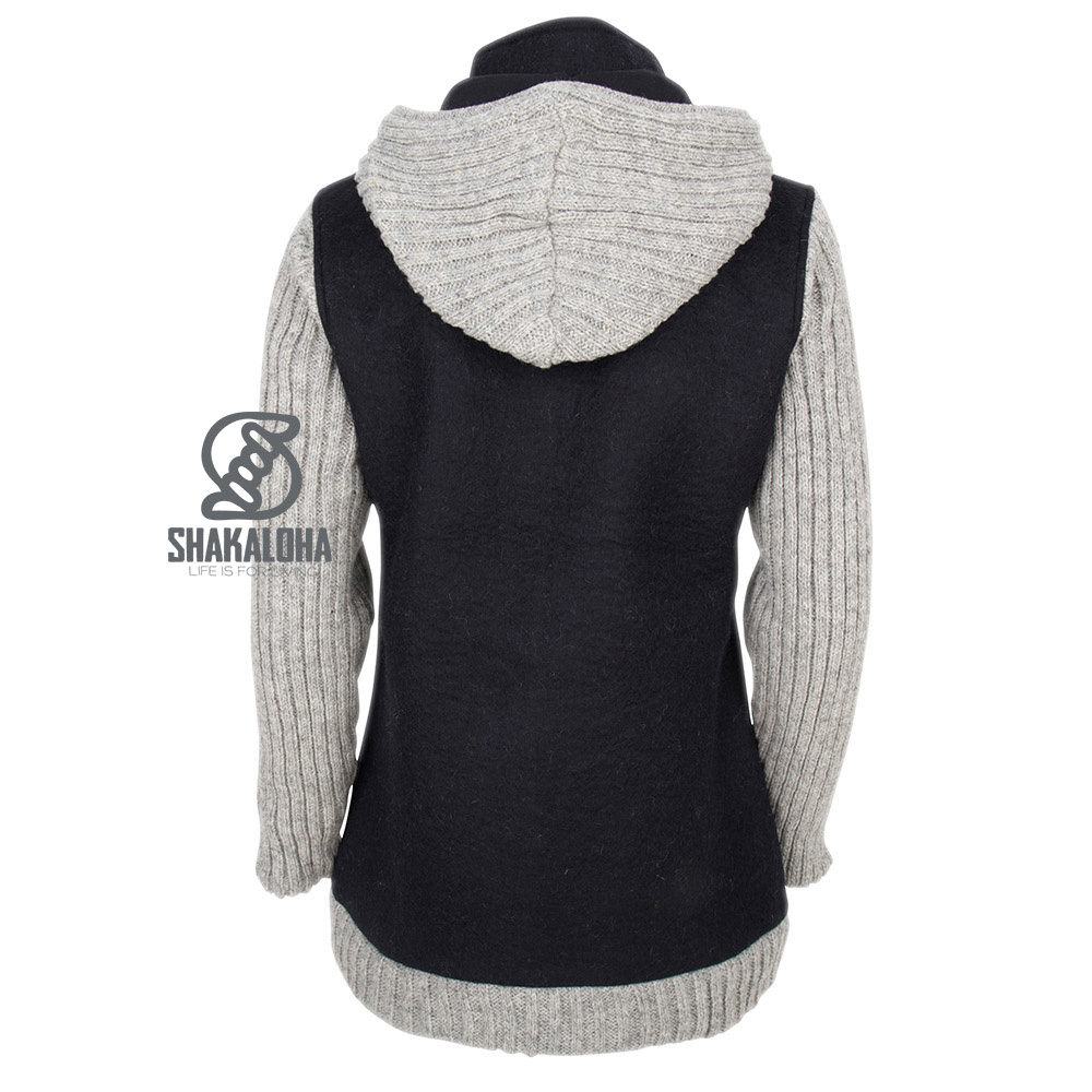 Shakaloha Shakaloha Gestrickte Wollweste Baseball ZH mit Baumwollfutter und abnehmbarer Kapuze – Damen – Handgefertigt in Nepal aus Schafwolle