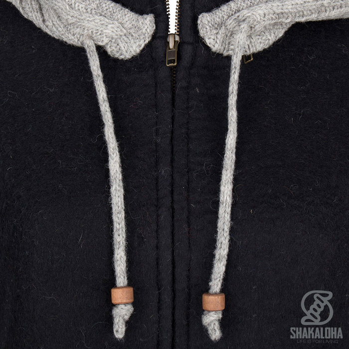 Shakaloha Shakaloha Gestrickte Wollweste Baseball ZH mit Baumwollfutter und abnehmbarer Kapuze – Damen – Handgefertigt in Nepal aus Schafwolle